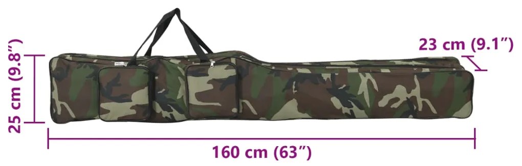 Saco para cana de pesca 160 cm tecido oxford camuflagem verde