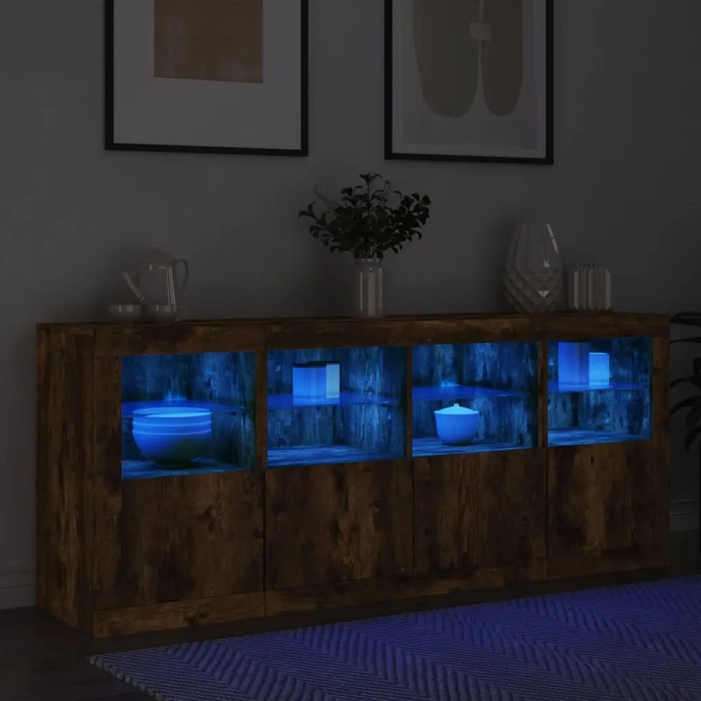Aparador com luzes LED 163x37x67 cm carvalho fumado
