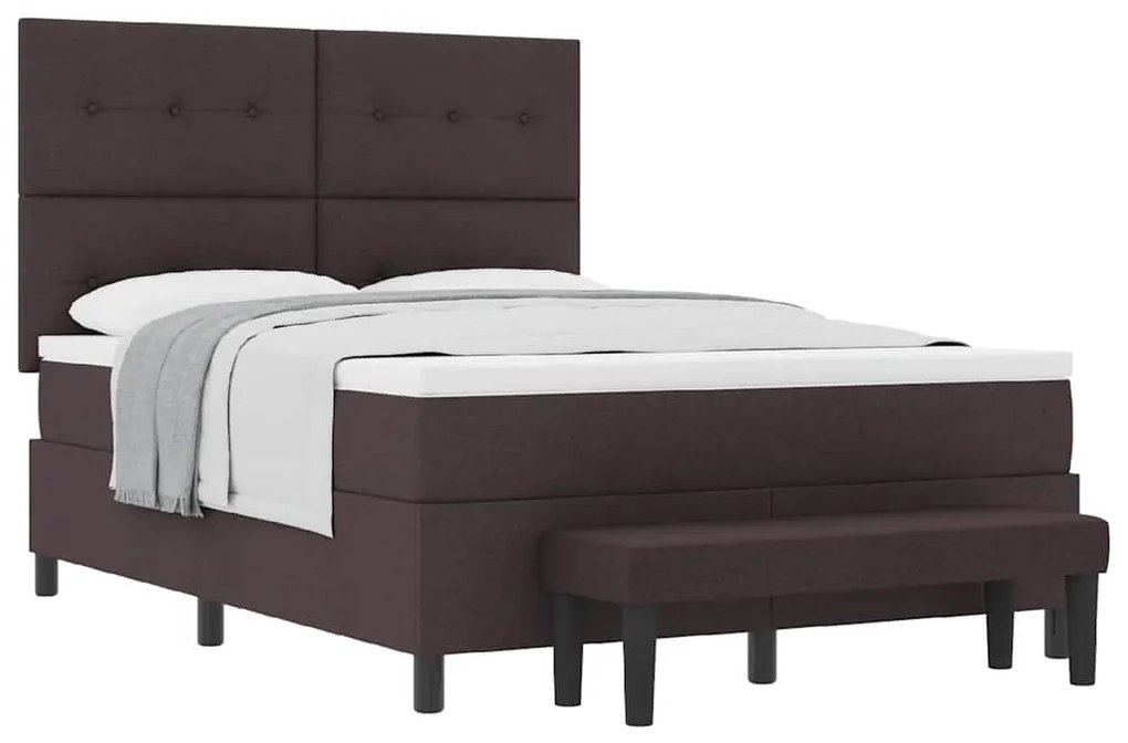 Cama Box Spring com Colchão &amp; Banco Marrom Escuro 140x200 cm Tecido