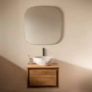 Conjunto De Móveis De Banheiro Em Madeira De Teca Jabari Madeira De Teca & Irregular Em Cimento Branco ↔︎40 Cm - Sklum