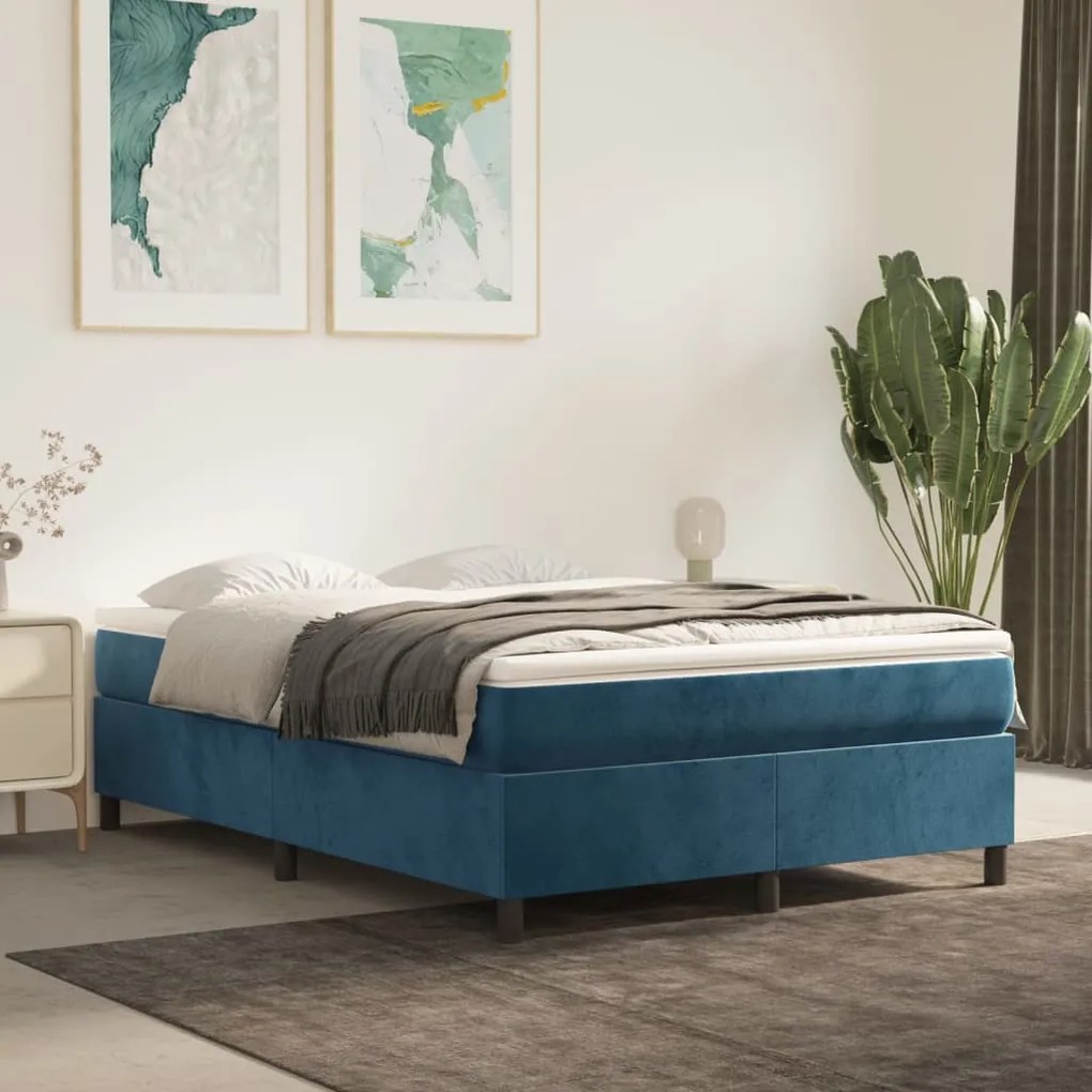 vidaXL Estrutura de cama com molas 140x190 cm veludo azul-escuro