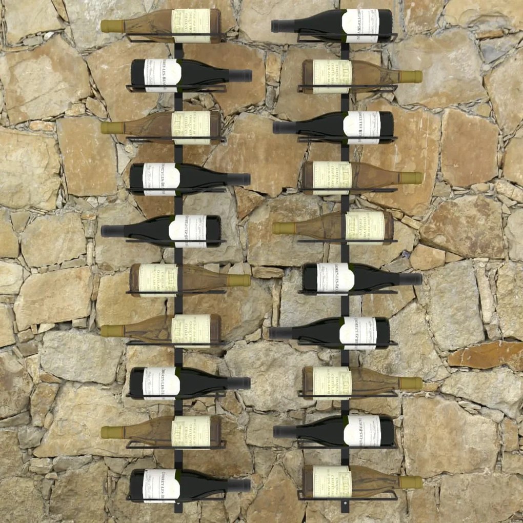 Garrafeiras de parede para 20 garrafas 2 pcs metal preto