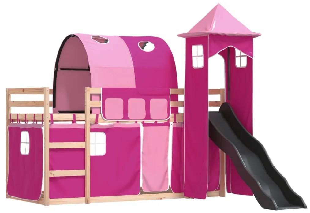 Beliche com escorrega e cortinas 90x190 cm rosa