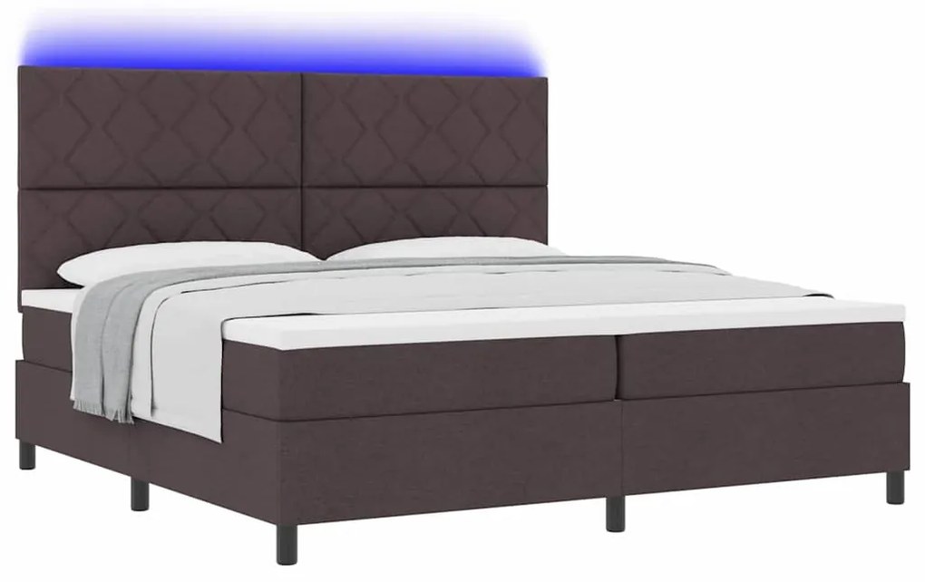 Cama Box com Colchão e Luz LED em Castanho Escuro, 200x200 cm, Tecido