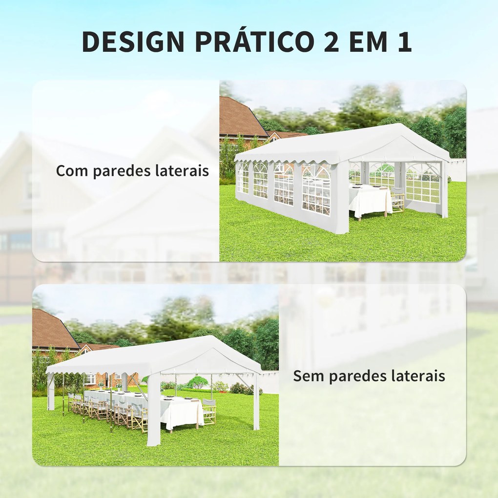 Tenda para Festas 4x8 m Tenda de Jardim com Paredes Removíveis, Porta e Janelas UPF50+ Branco