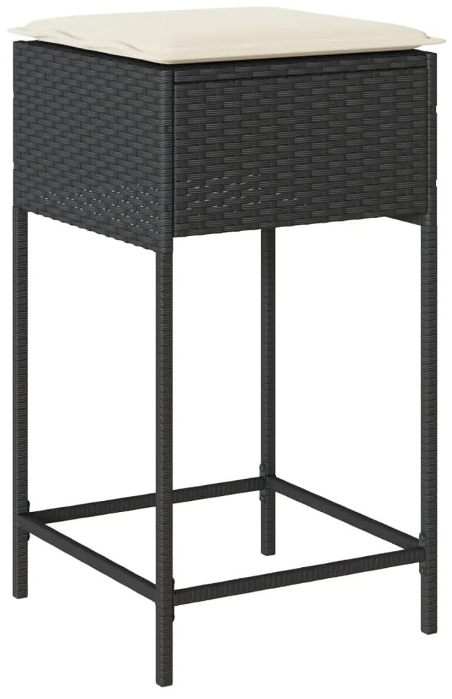 3 pcs conjunto de bar para jardim c/ almofadões vime PE preto