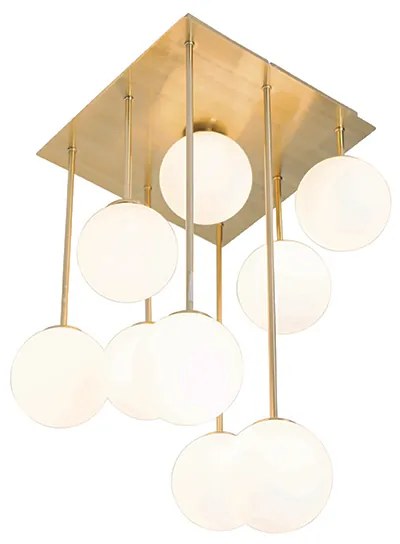 Candeeiro de teto moderno dourado com vidro opalino 9 luzes - Athens Moderno