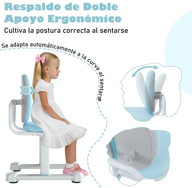 Cadeira de escritório para crianças com apoio duplo para as costas e altura ajustável estofada Azul