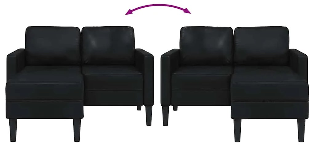 Sofá 2 lugares com Chaise em L 125 cm couro artificial preto