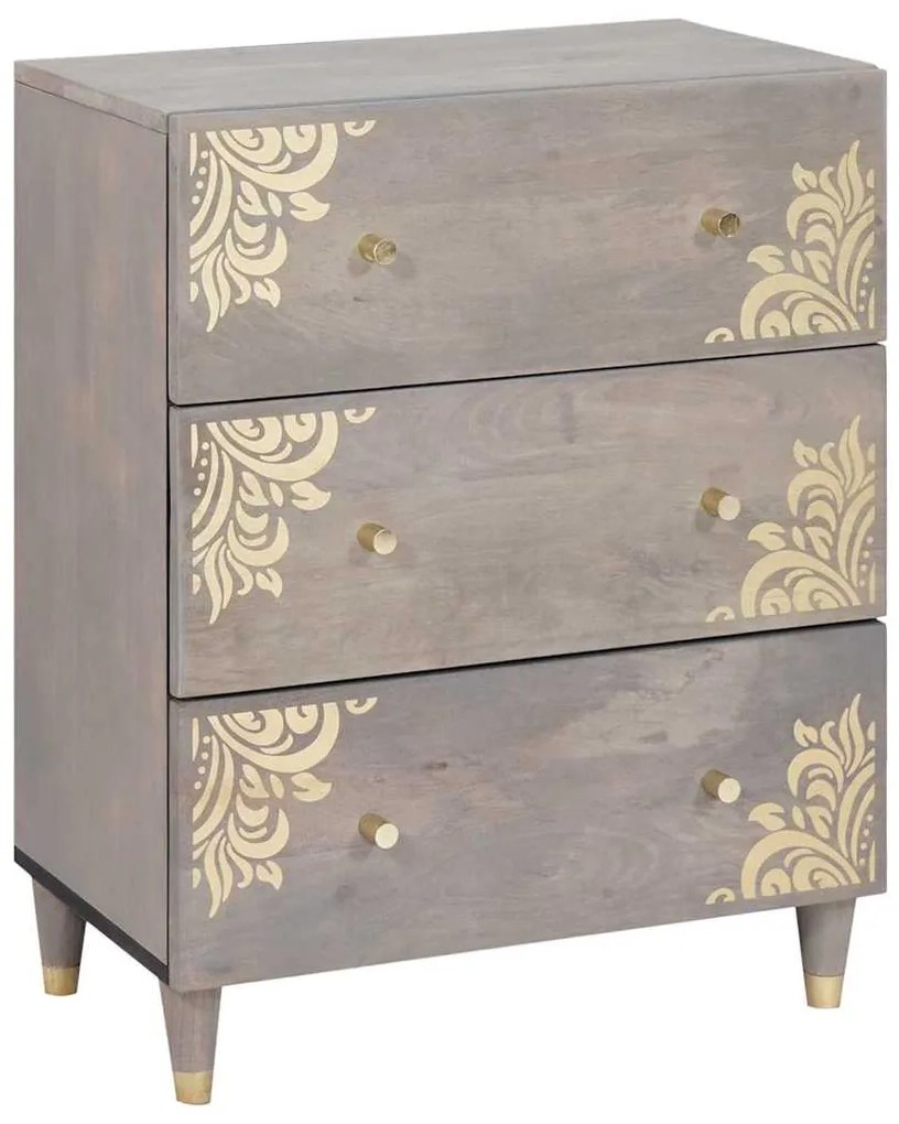 vidaXL Buffet Cinza e Ouro 60 x 33 x 75 cm Madeira de manga maciça