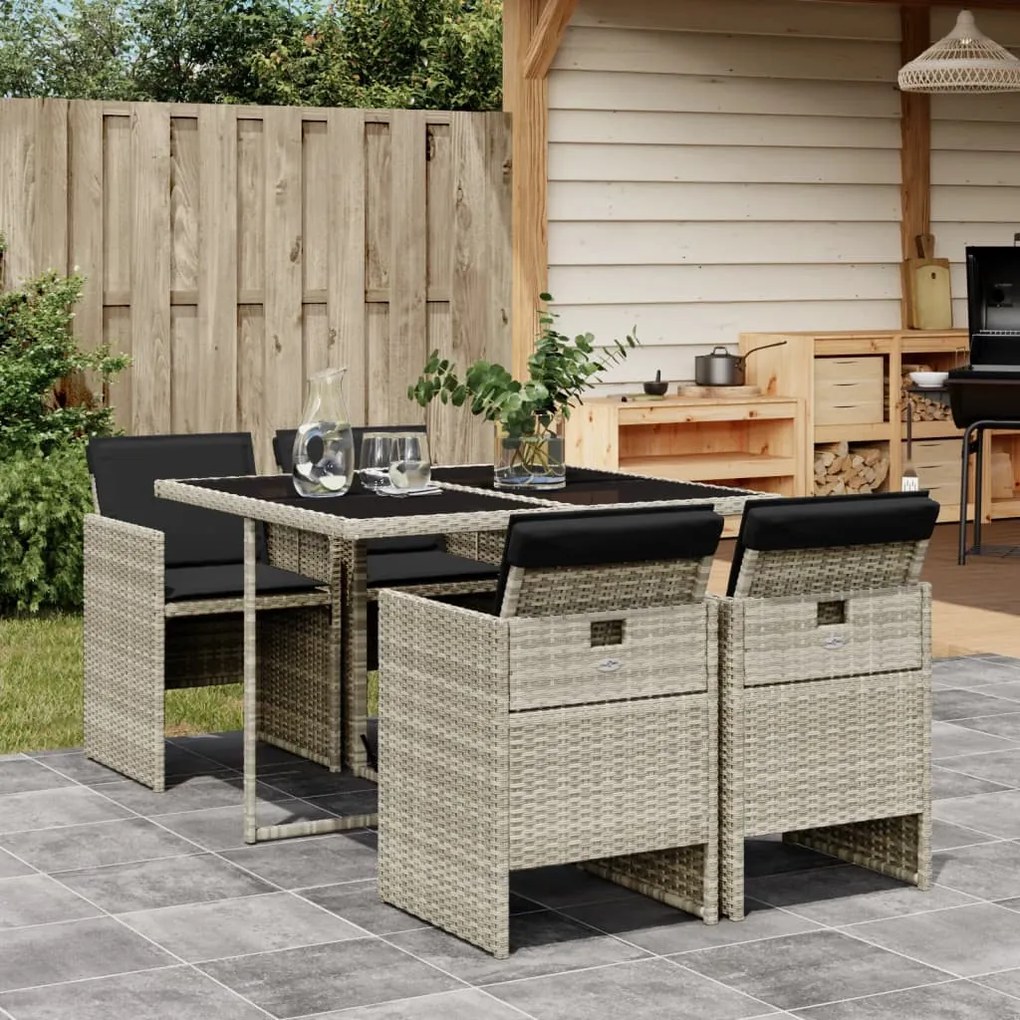 vidaXL 5 pcs conjunto de jantar p/ jardim c/ almofadões cinzento claro