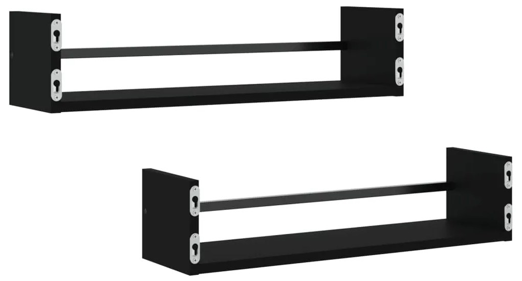 Prateleiras de parede com barras 2 pcs 60x16x14 cm preto