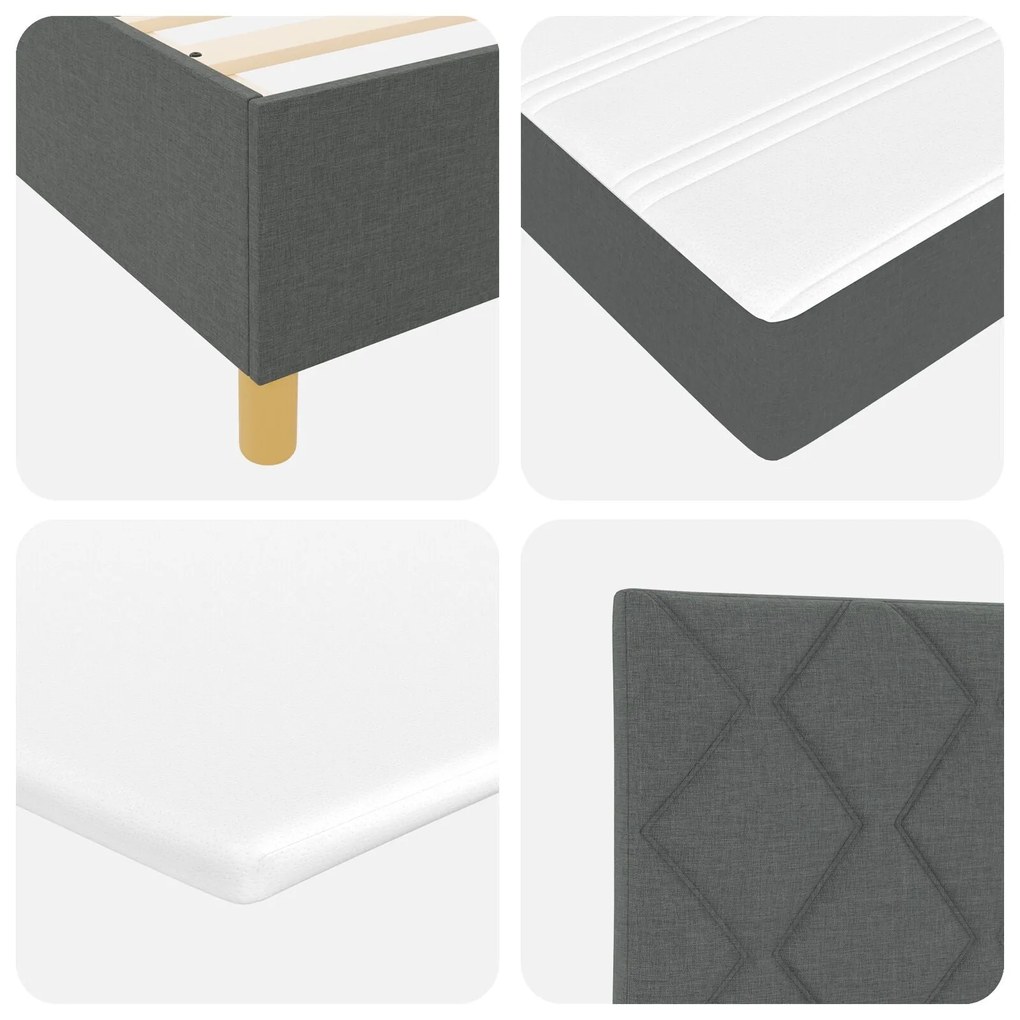 Cama Box Spring com Colchão Cinza Escuro 80x200 cm Tecido