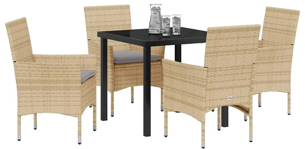 Conjunto de Jantar de Jardim com 5 Peças e Almofadas Bege em Rattan Si