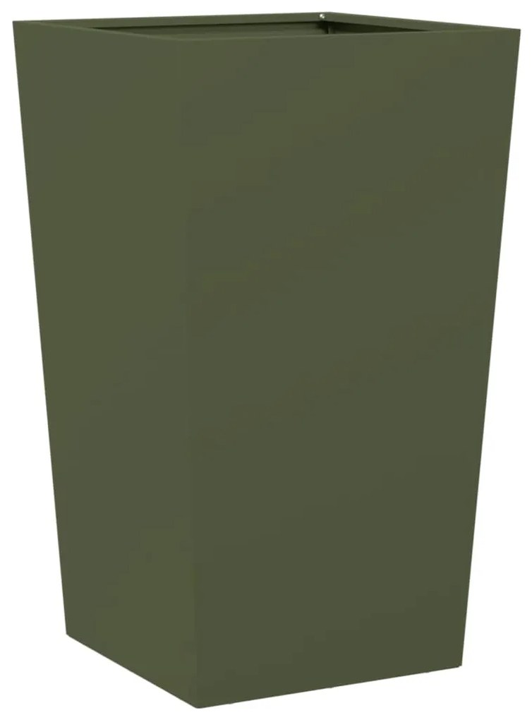 Vaso/floreira de jardim 2 pcs 45x45x75 cm aço verde azeitona