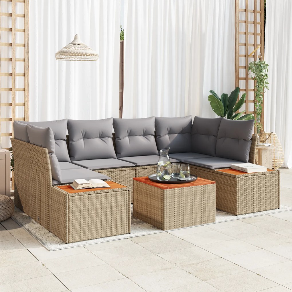 Conjunto de Sofá de Jardim vidaXL 6 Peças com Almofadas Bege Poliratan