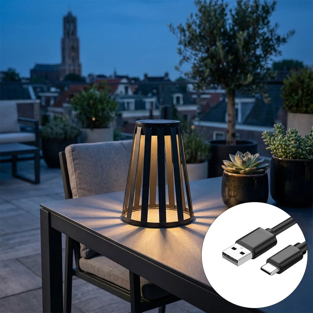 Candeeiro de mesa de exterior preto c/ LED regulável 3 níveis solar e carregável - Penny