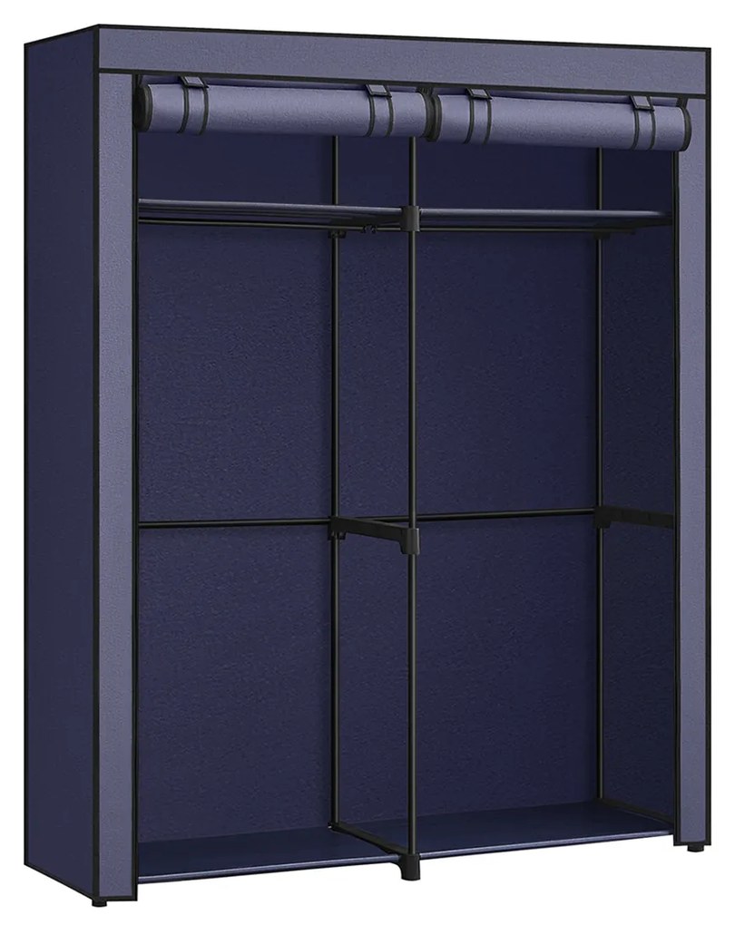 Guarda-roupa de quarto SONGMICS, guarda-roupa com 2 varões, cabideiro, capa de tecido, cabideiro, dobrável, para closet, quarto, 43 x 140 x 174 cm, azul escuro RYG002I02