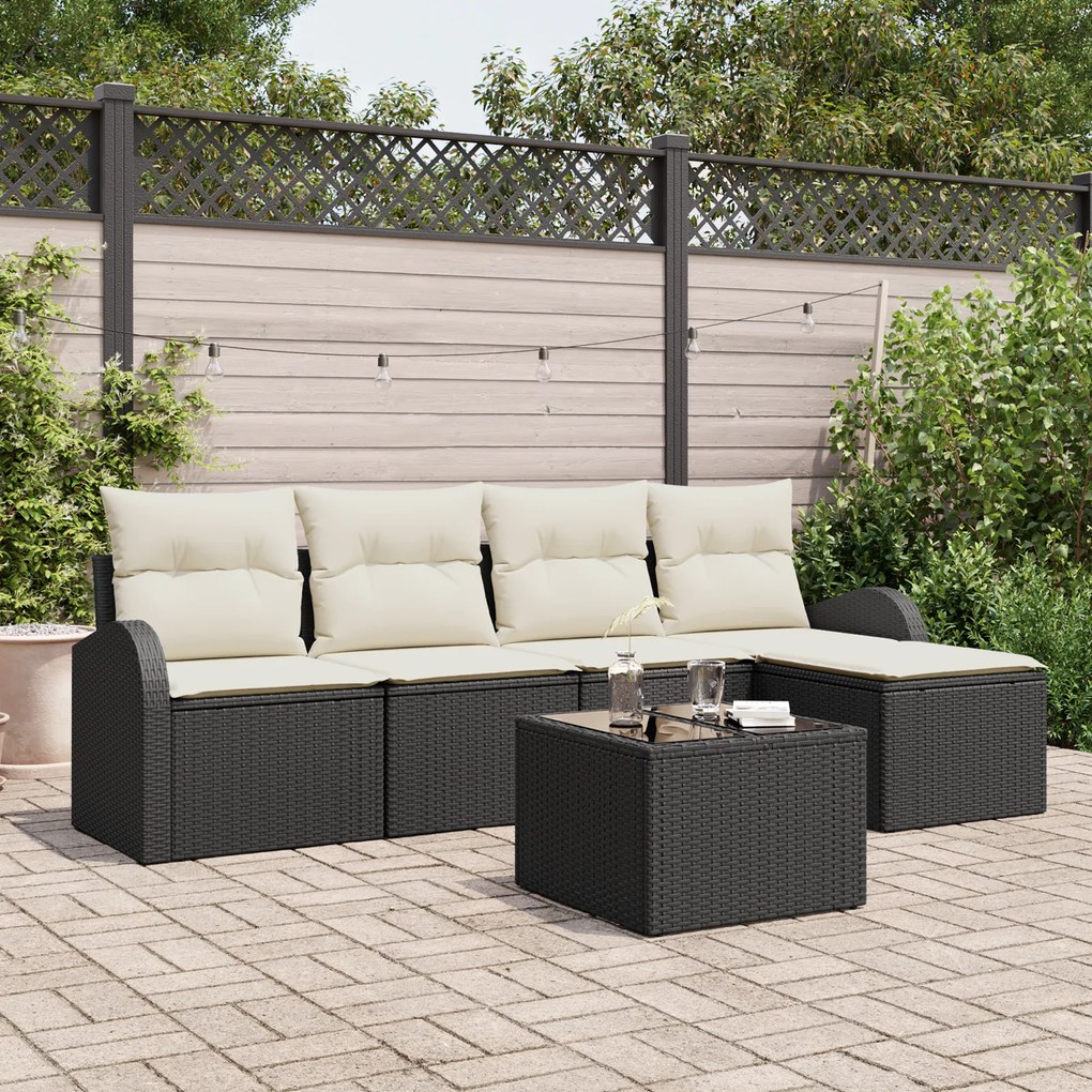 Conjunto de Sofá de Jardim vidaXL de 5 Peças com Almofadas em Vime Pol