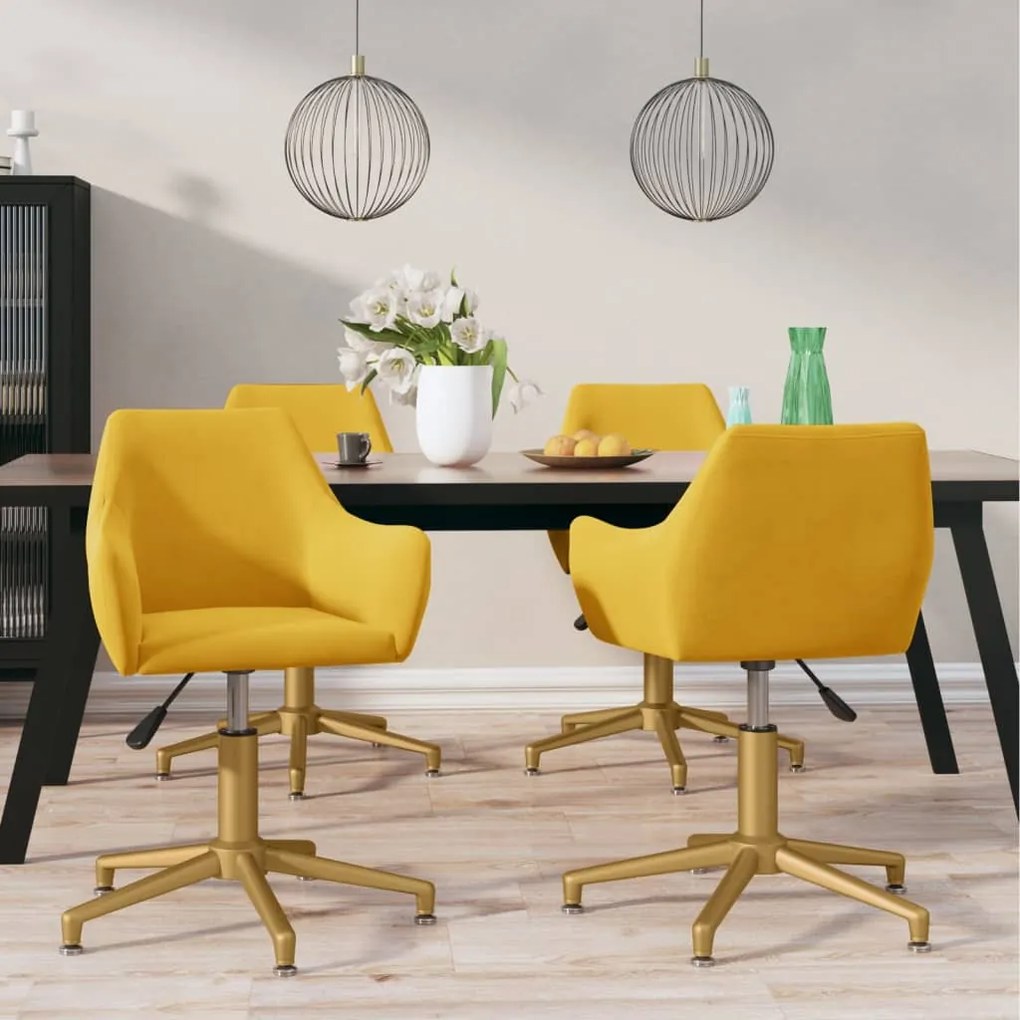 vidaXL Cadeiras de jantar giratórias 4 pcs veludo amarelo