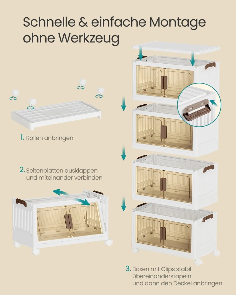 Caixas de armazenamento em Plástico 31 x 55 x 111 cm com 4 níveis e 1 tampa Branco