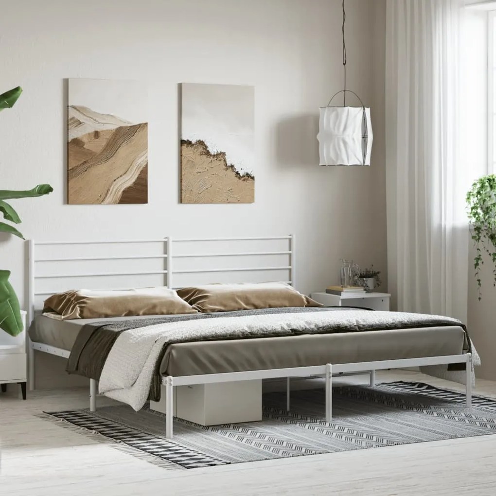 Estrutura de cama com cabeceira 193x203 cm metal branco