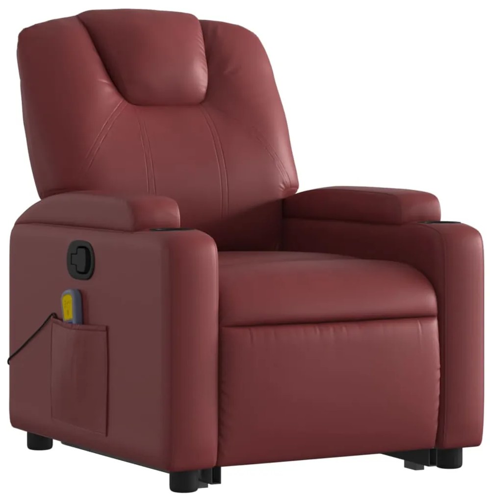 Poltrona massagens reclinável couro artificial vermelho tinto