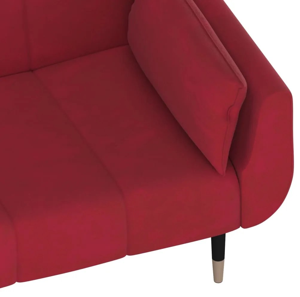 Sofá-cama 2 lugares com duas almofadas veludo vermelho tinto