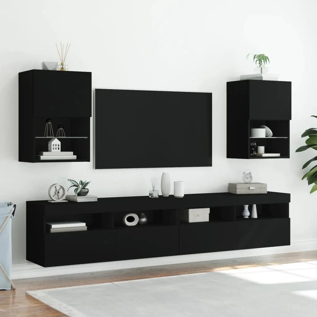 Móvel de TV com luzes LED 40,5x30x60 cm preto