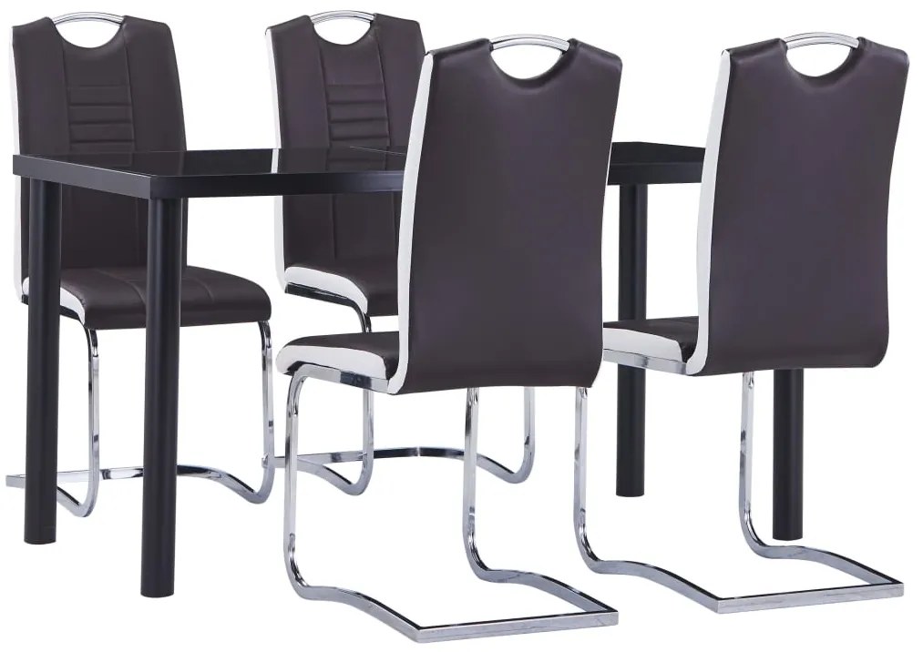 5 pcs conjunto de jantar couro artificial castanho
