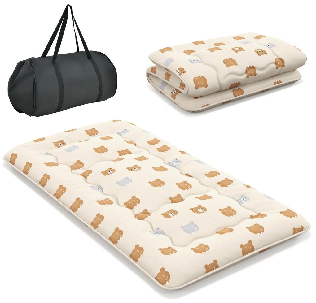 Colchão de chão enrolável Tatami Mat com capa lavável Tapete portátil com saco de transporte 200 x 90 x 10 cm castanho