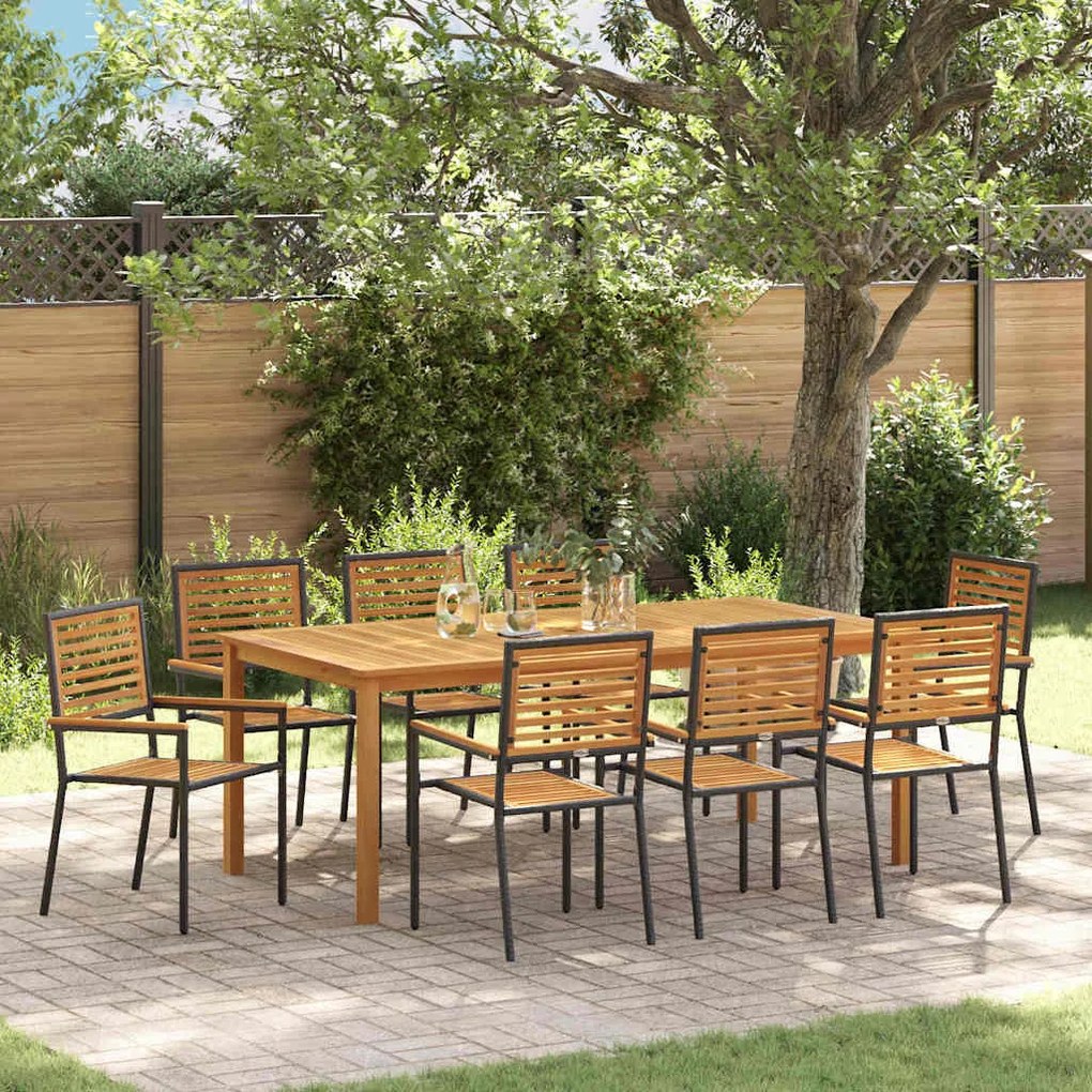 vidaXL Conjunto de Jantar de Jardim 9 pcs Preto 200 x 100 x 74 cm