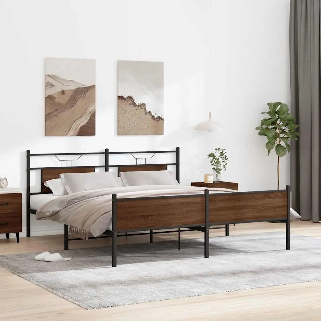 Estrutura cama sem colchão 183x213 cm metal carvalho castanho