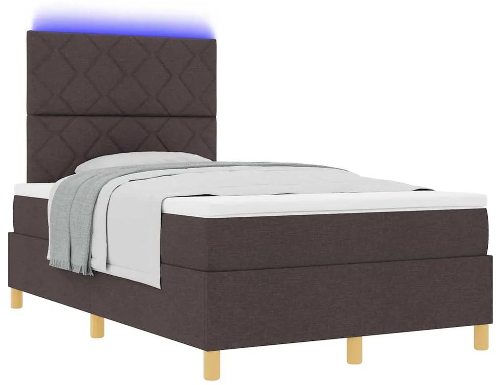 Cama Box com Colchão e LED Castanho Escuro 120x190 cm Tecido