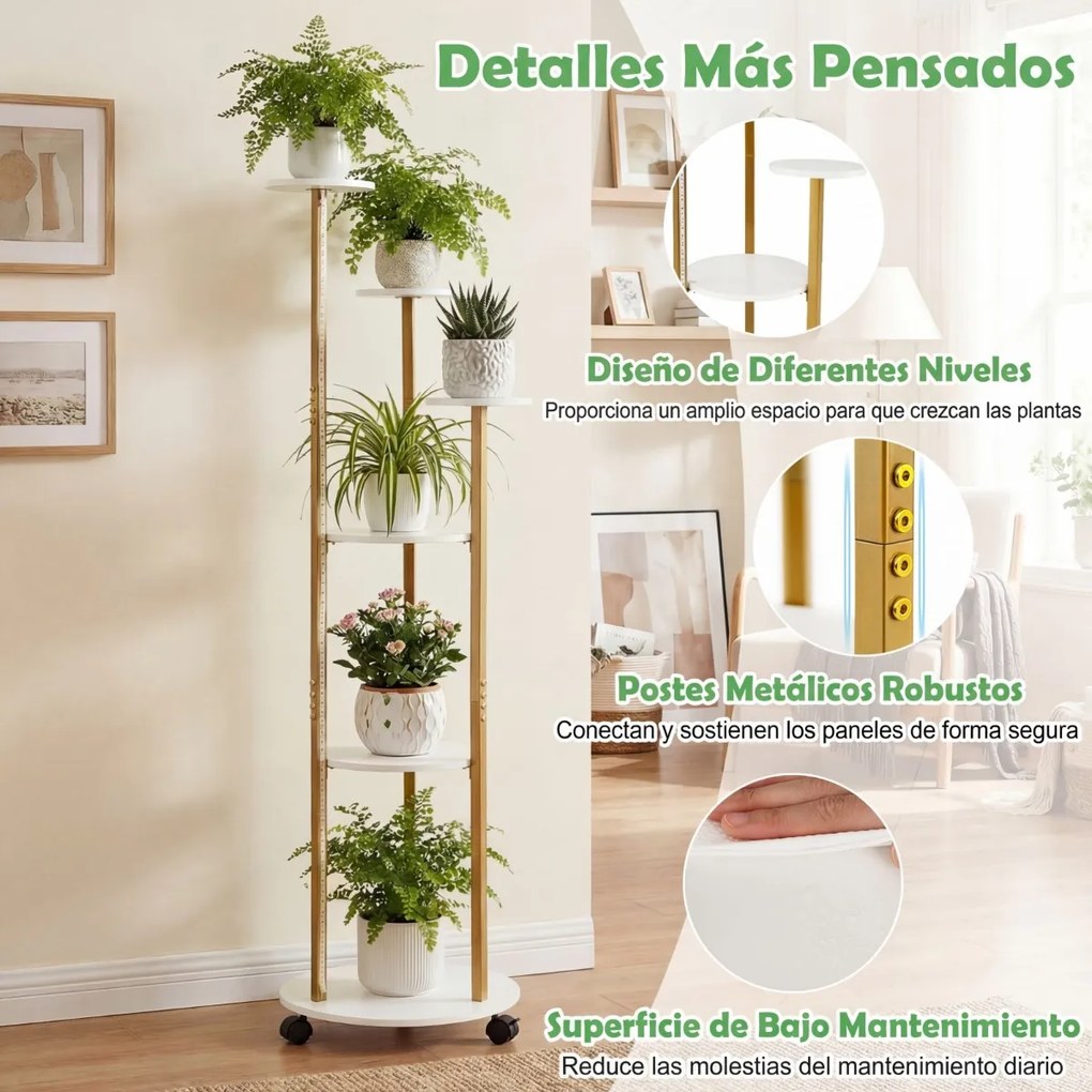 Suporte para plantas de canto com 6 níveis 45 x 43 x 146,5 cm, rodas bloqueáveis, luzes LED com 16 cores, comando à distância, branco