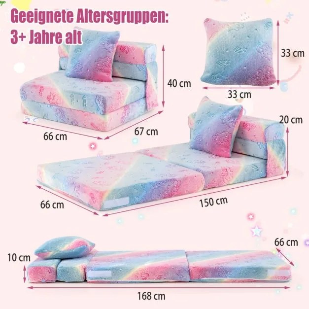 Sofá infantil dobrável com almofada 4 em 1 sofá de brincar que brilha no escuro sofá-cama poltrona infantil multicolorida
