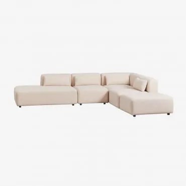 Sofá Modular De Canto Em 4 Peças Com Chaise Longue À Esquerda E Puff Fogler Tecido Pele De Borrego Bege Creme - Sklum