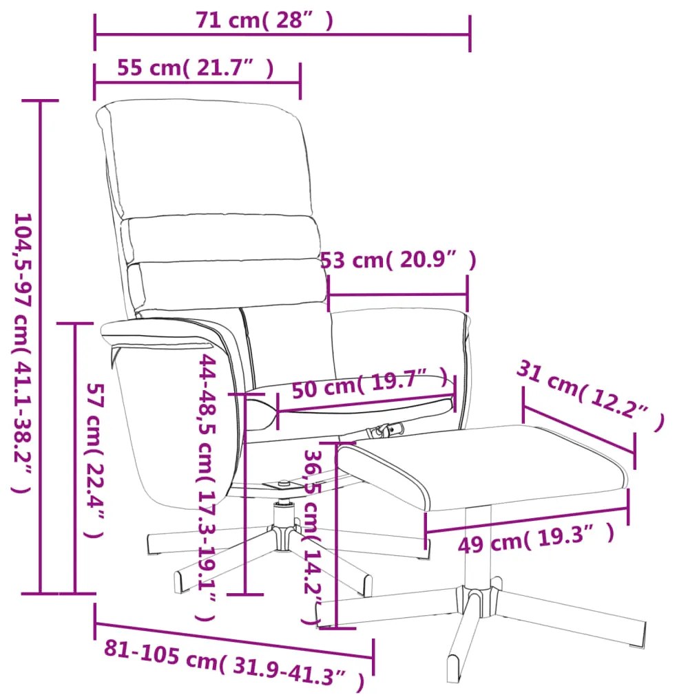 Cadeira reclinável com apoio de pés couro artificial preto