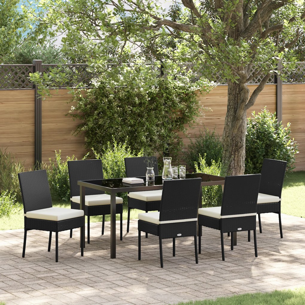 vidaXL Conjunto de Jantar Jardim 7 Peças Preto Rattan Poliéster
