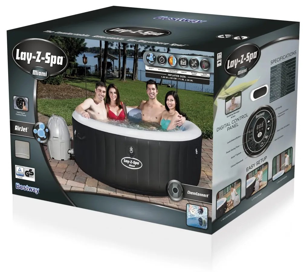 Bestway Lay-Z-Spa Banheira de hidromassagem insuflável Miami Air Jet