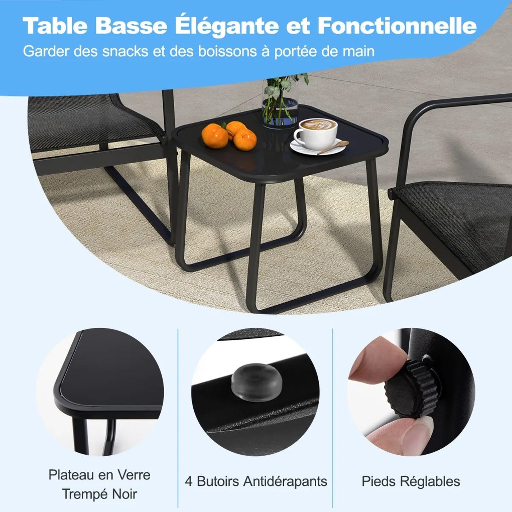 Conjunto de móveis de jardim de 4 peças com movimento de balanço suave, móveis de pátio, grupo de assentos, marrom