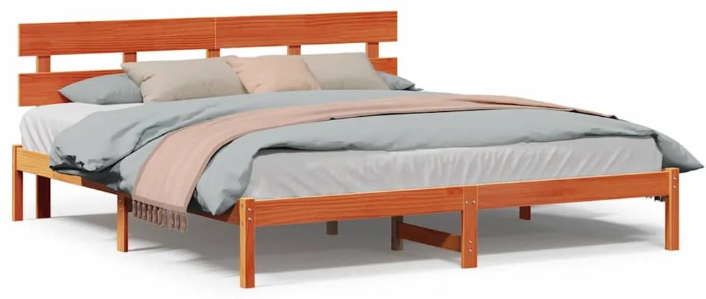 Estrado de Cama com Cabeceira Castanha de Cera 180x200 cm Madeira de P