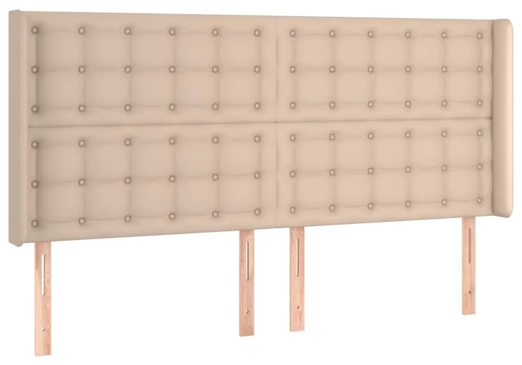 Cama box spring c/colchão/LED 200x200cm couro artif. cappuccino