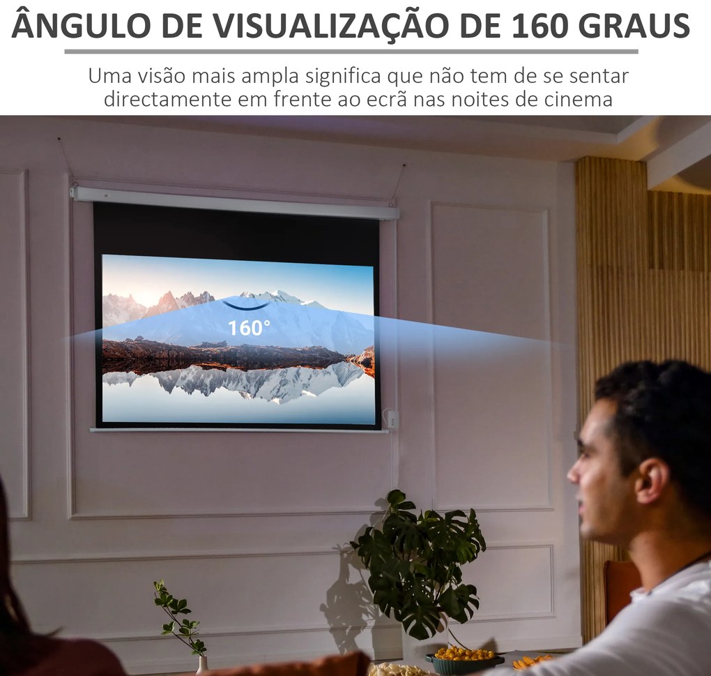HOMCOM Tela de Projeção Elétrica 80 Polegadas Tela de Projeção Motorizada Formato 16:9 com Controlo Remoto para Cinema am Casa Exterior Festas 209x7,5x142cm Branco