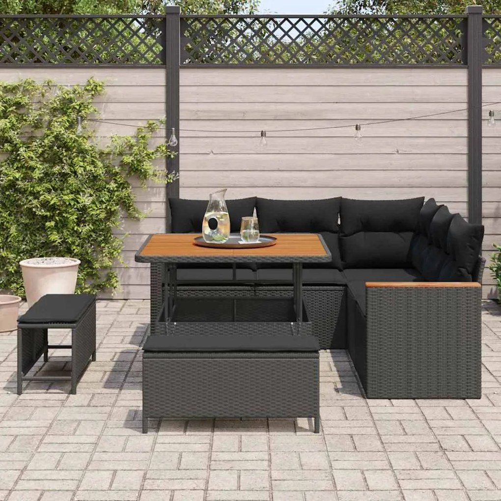 Conjunto de Sofá de Jardim com 8 Peças e Almofadas em Rattan Preto Acá