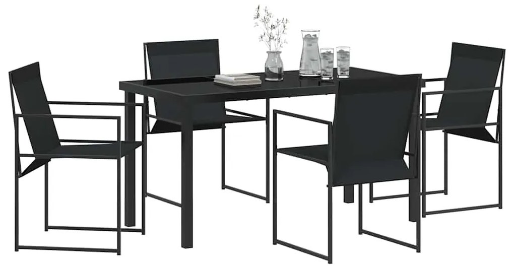 Conjunto de Jantar para Jardim - 5 Peças, Preto, com Textilene e Aço.