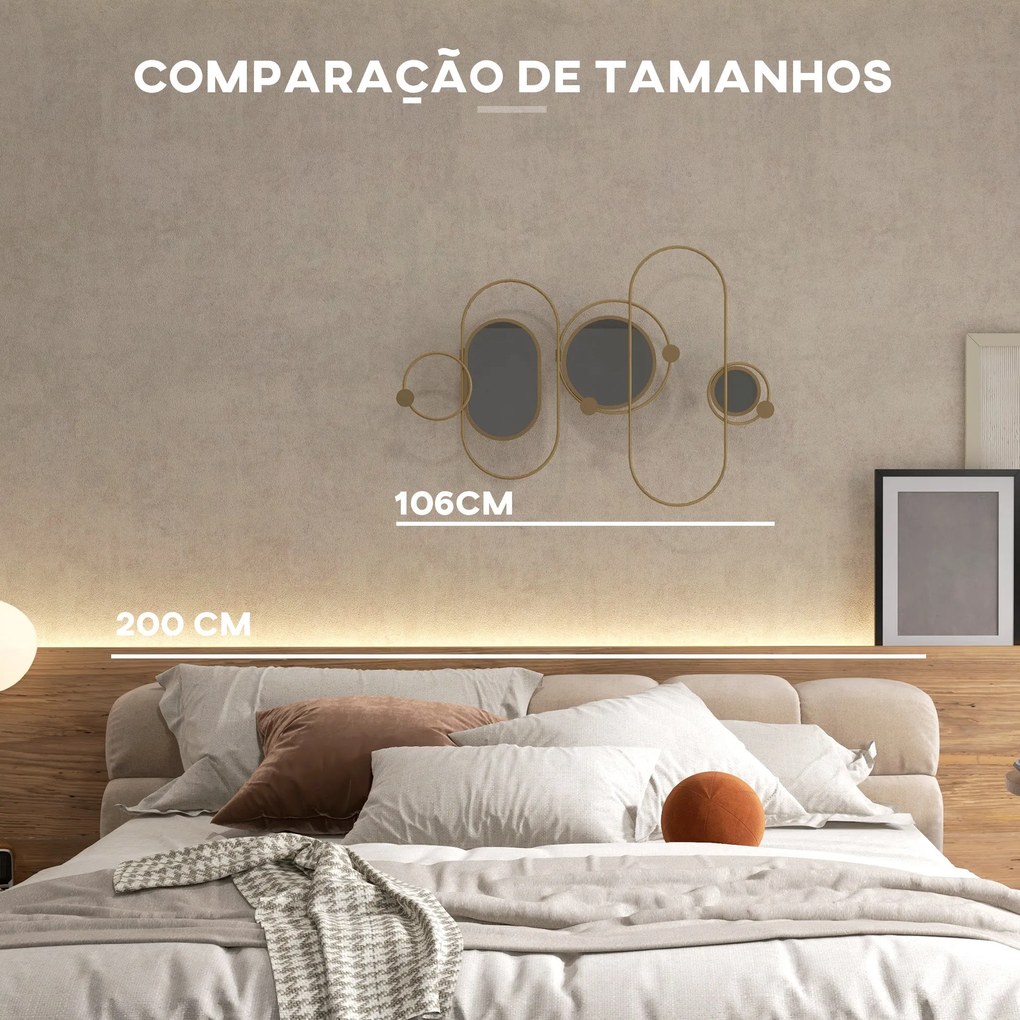 HOMCOM Cabide de Parede com 4 Ganchos e 3 Espelhos Decorativos para Pe