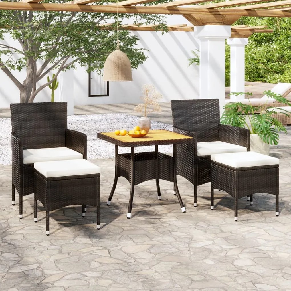 vidaXL 5 pcs conjunto de jantar p/ jardim vime PE/acácia maciça preto