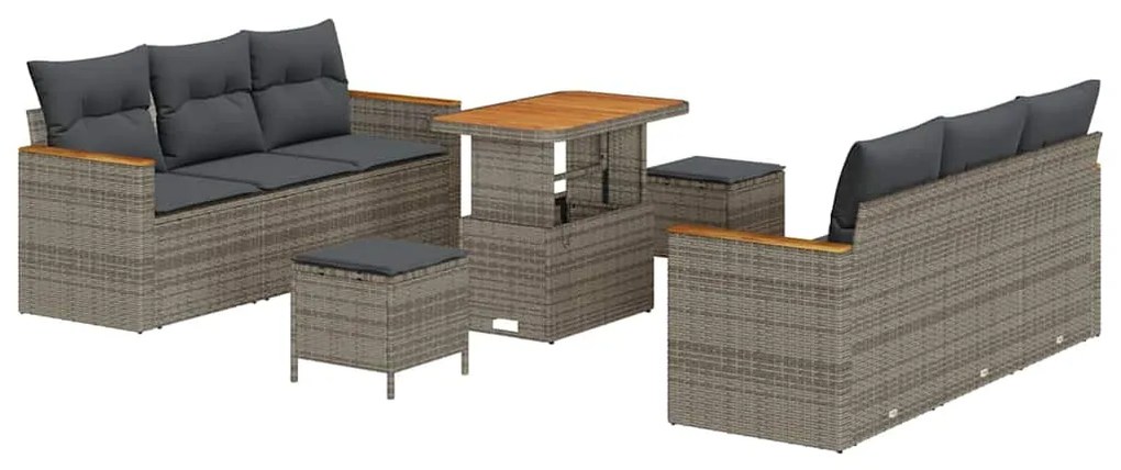 Conjunto de Sofá de Jardim de 9 Peças com Almofadas Cinza Vime Acácia