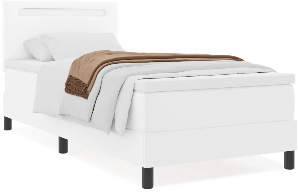 Cama Box Spring vidaXL com colchão Branca Solteiro Couro Sintético